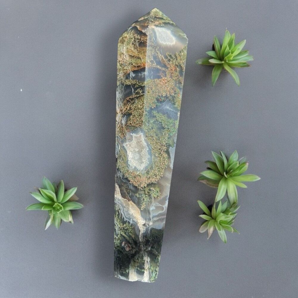 Large Moss Agate Crystal‎ Wand Scepter